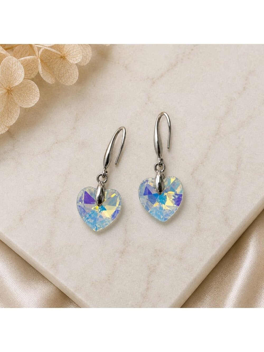 Vintage‎ Heart Earrings Clear AB Drop Y2K Jewelry Made with Swarovski Crystal